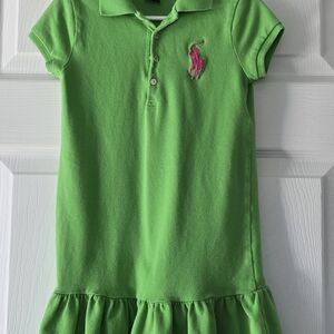 Ralph Lauren 6X Ruffled Polo Tennis Dress In Bright Green With Embroiderd Logo